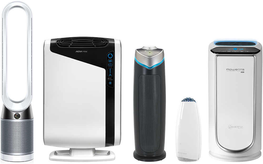 A selection of five different air purifiers. 