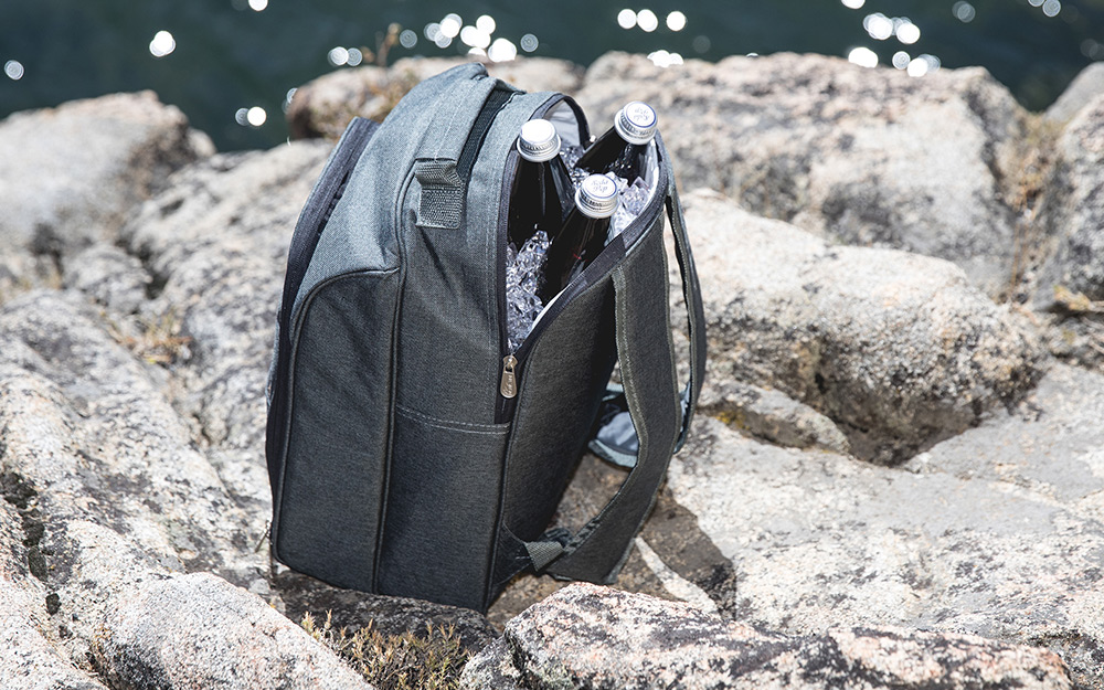 Backpack cooler filled with drinks