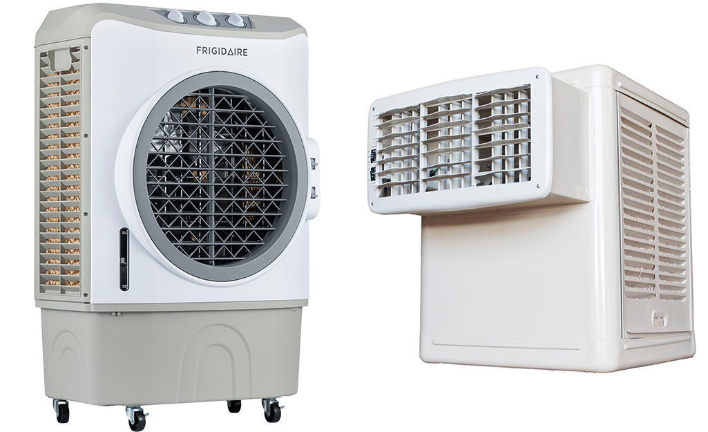 Two different types of evaporative coolers against a white background.