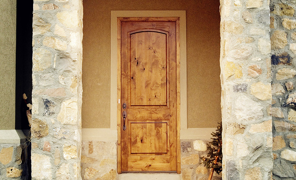 A wood exterior door.