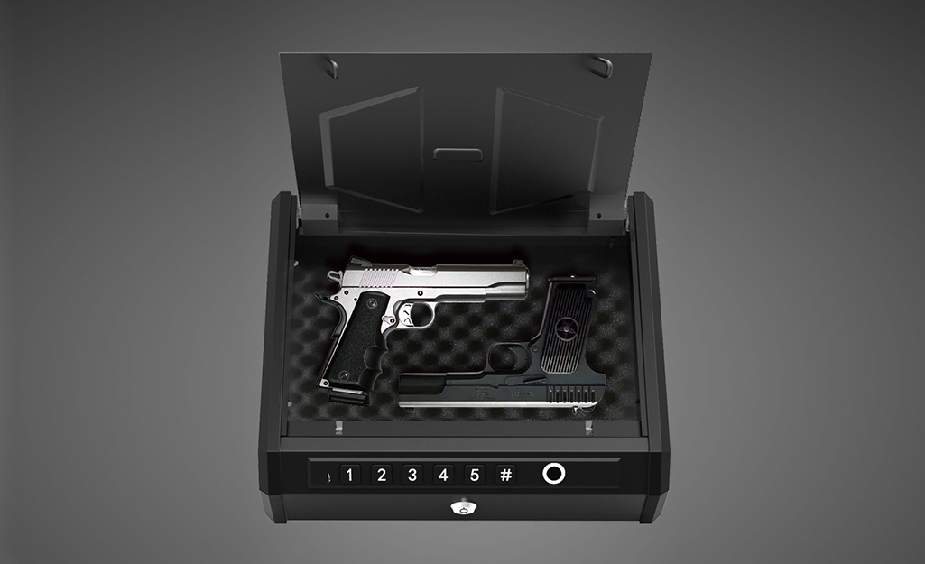 A quick access safe holds a single handgun.