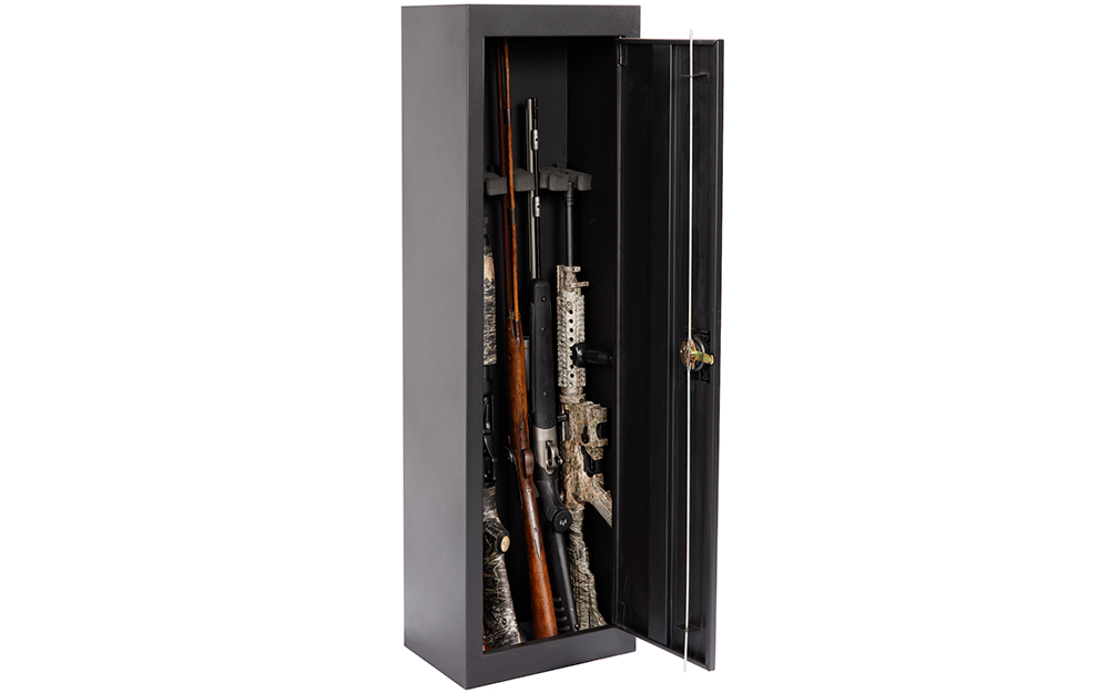 A long gun safe contains rifles.