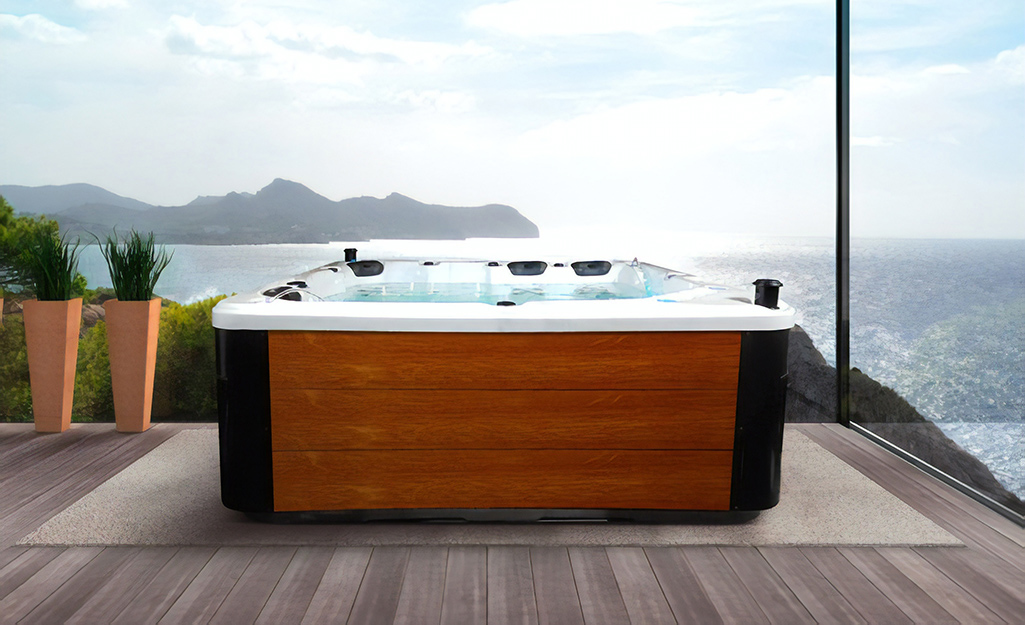 A hot tub built for several people to relax in.