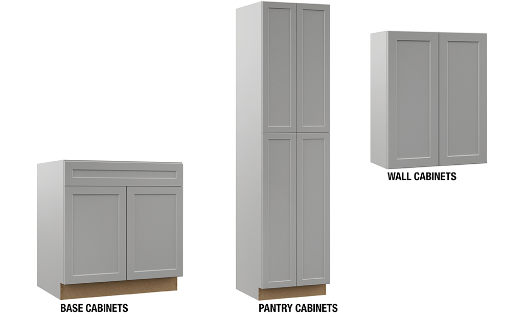 Three types of kitchen cabinets in a modern finish and style.