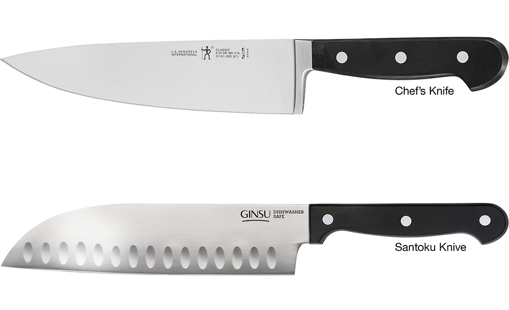 A chef's knife and a Santoku knife.
