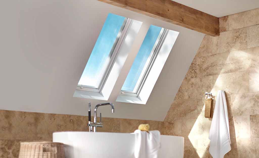 A picture of a bathroom skylight.