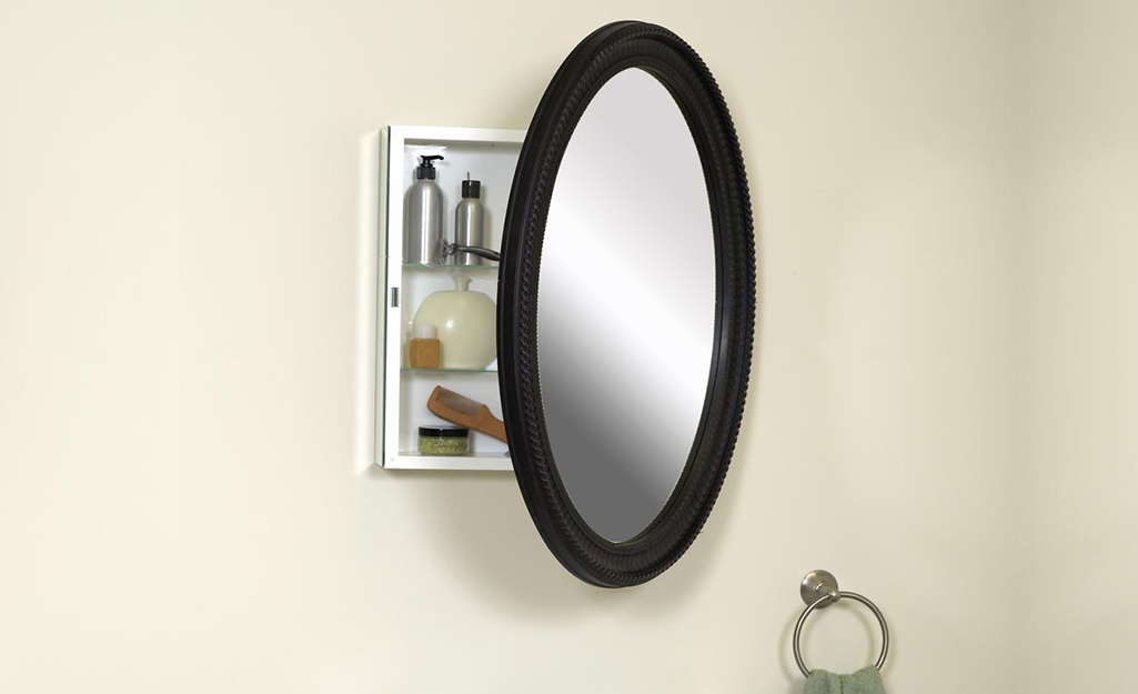 oval bathroom mirrors with storage