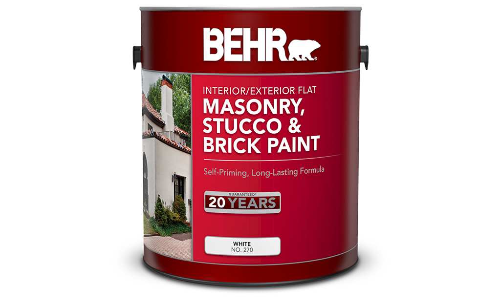 A can of masonry, stucco and brick paint.