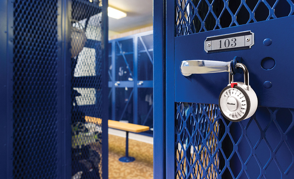 A locker lock securing a gym locker.