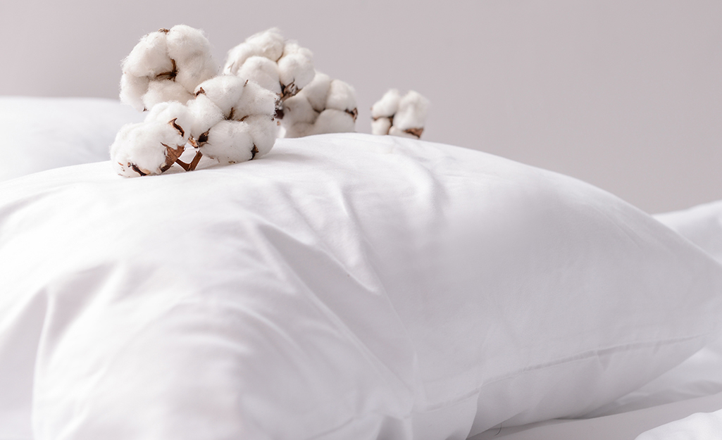 Raw cotton laid on top of a pillow.