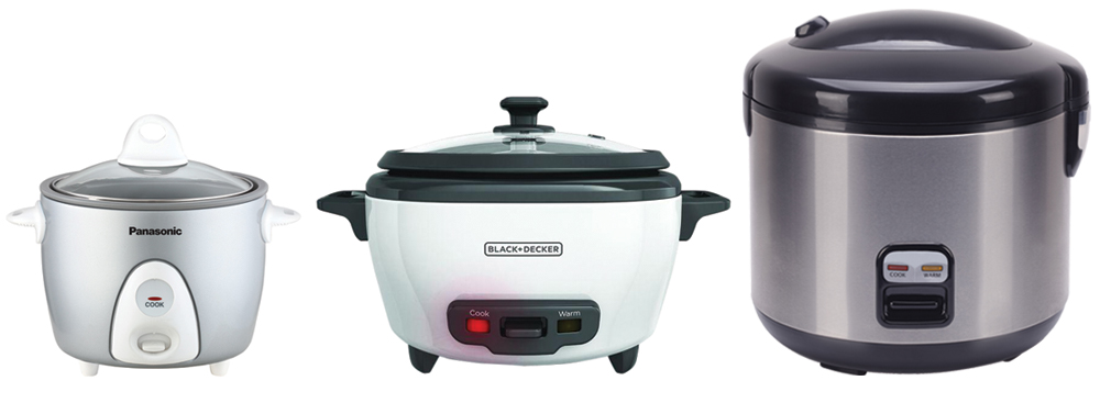 Three different size rice cookers in a row