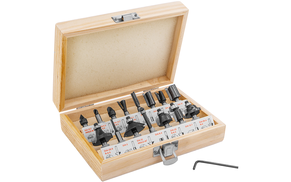 A set of router bits.