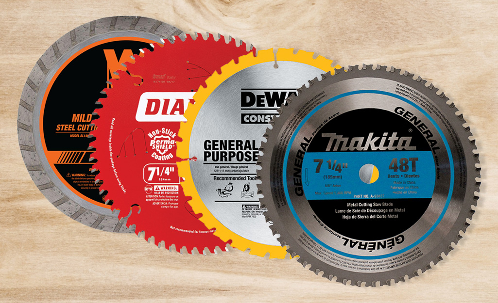 A set of different types of table saw blades.