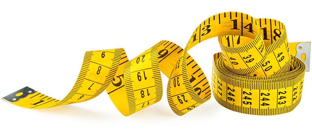 A yellow sewing tape measure on a white background.