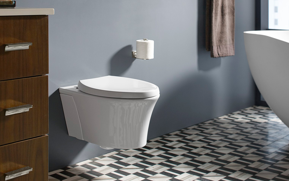 A wall-mounted toilet.