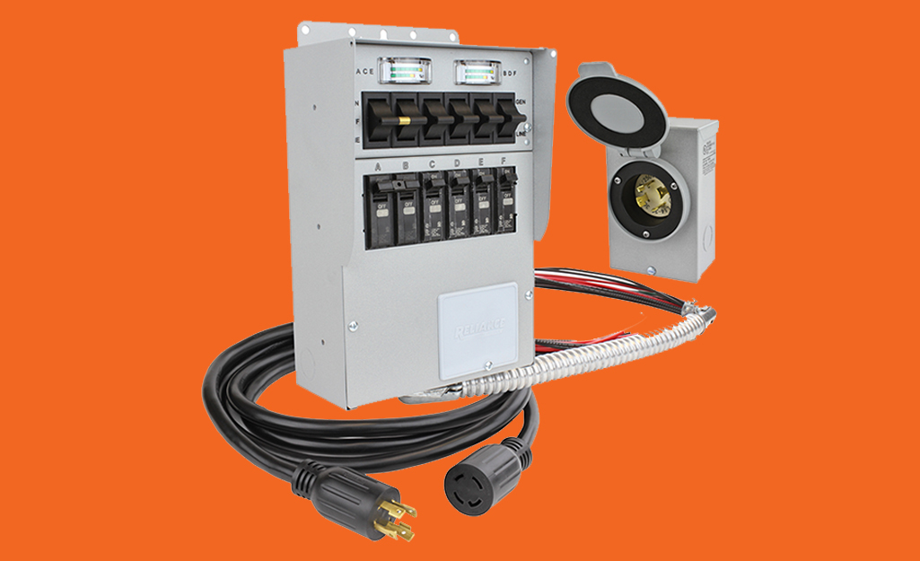 A transfer switch against an orange background.