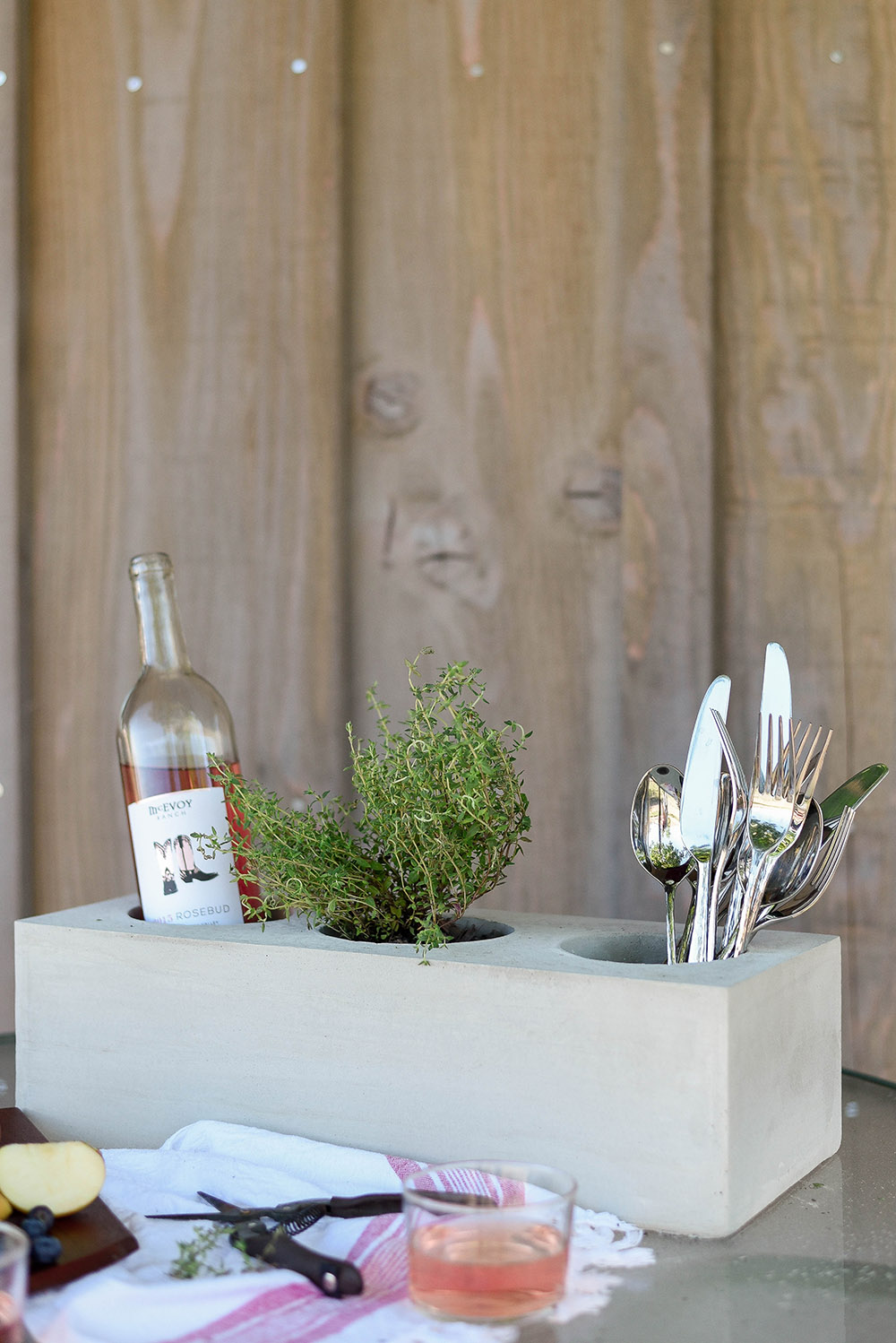 Chic and Simple Cement Trough Centerpiece