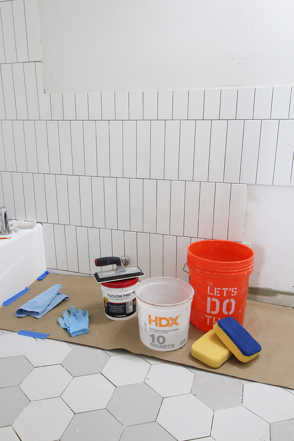 Colored Grout and New Tile Create Fresh Bathroom Look