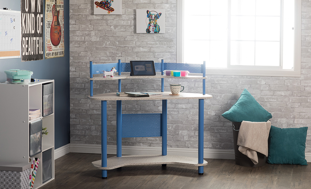 Corner desk/craft station with storage bins