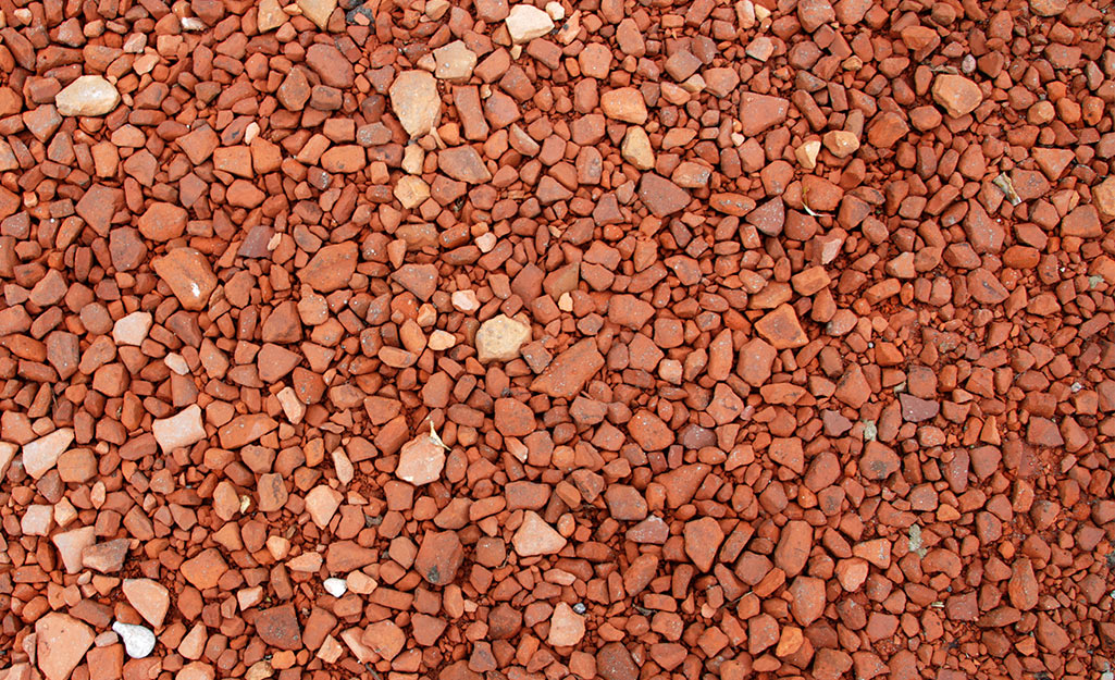 Brick chips spread on the ground.
