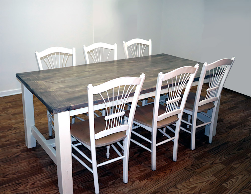 white and gray farmhouse dining set