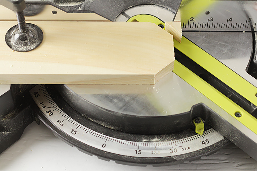 A miter saw set at 45-degrees adds a decorative detail on the uprights..