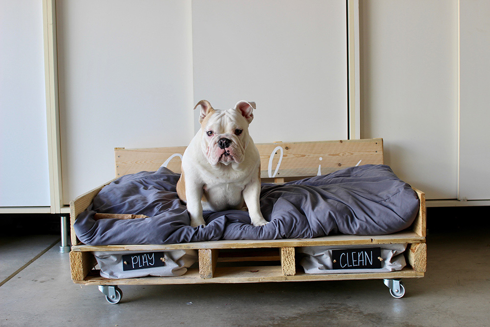 Diy Pallet Dog Bed On Casters, Bed Frame With Dog Bed Attached