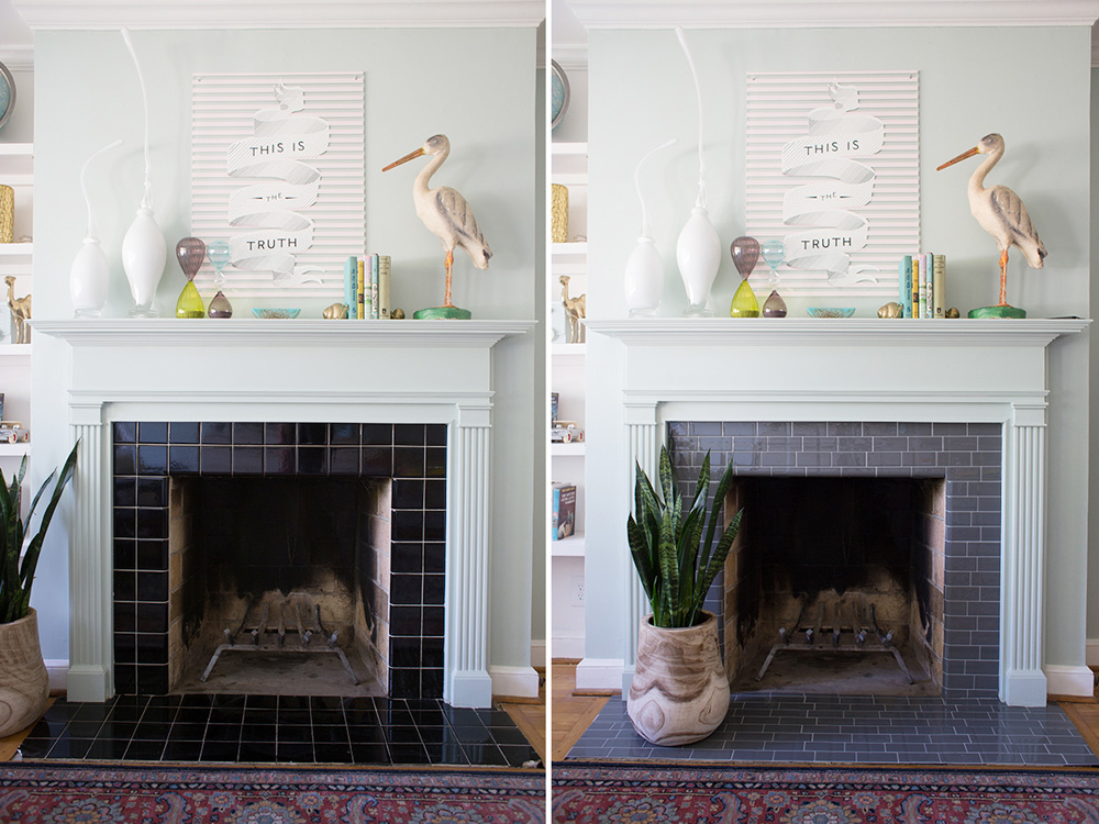 Diy Tile Fireplace Makeover, How To Paint Tile Fireplace Black
