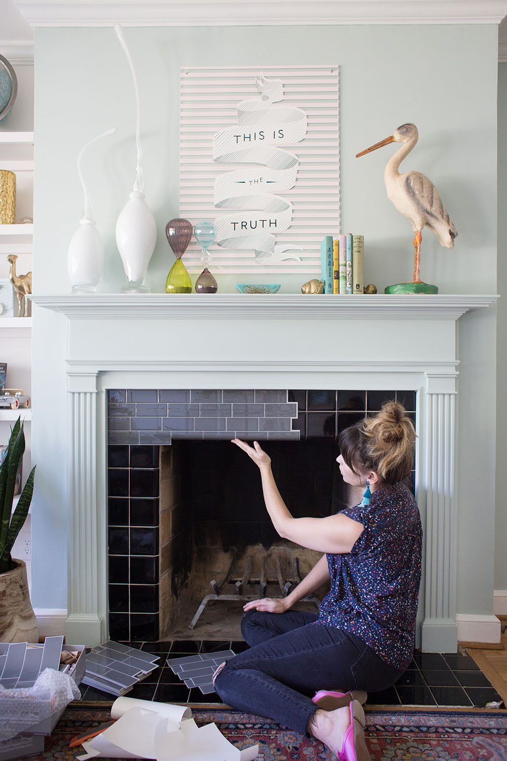 Diy Tile Fireplace Makeover, How To Change Tile Around Fireplace