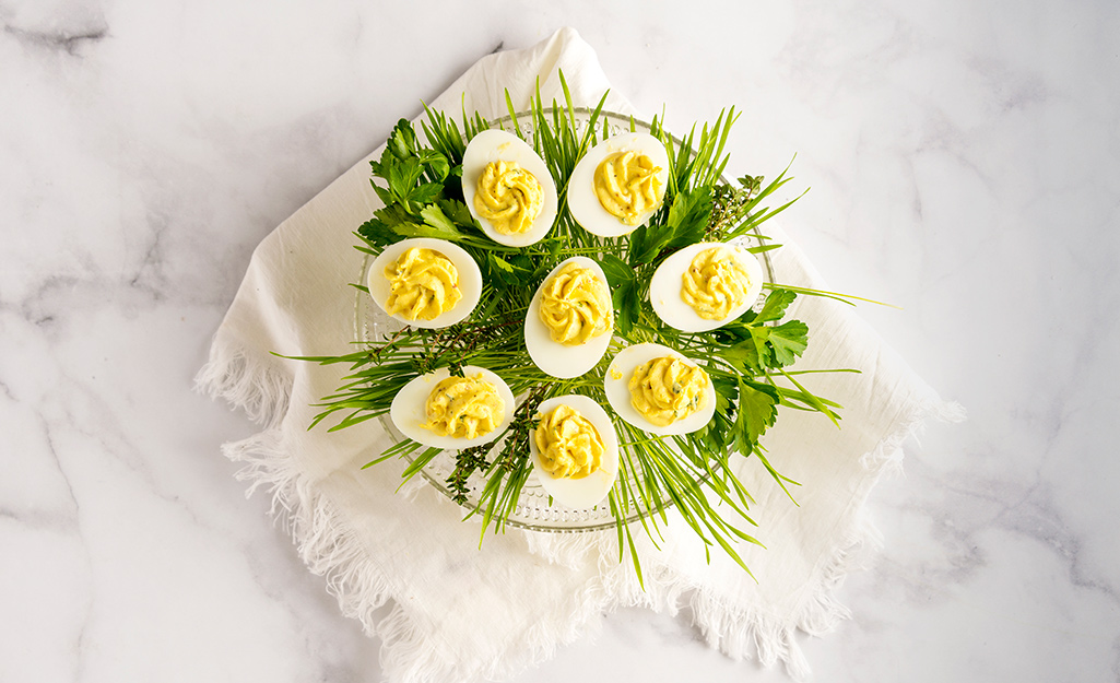 A plate of deviled eggs. A plate of deviled eggs.