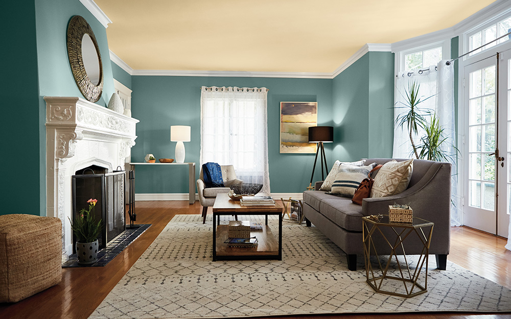 A living room with wainscoting. 