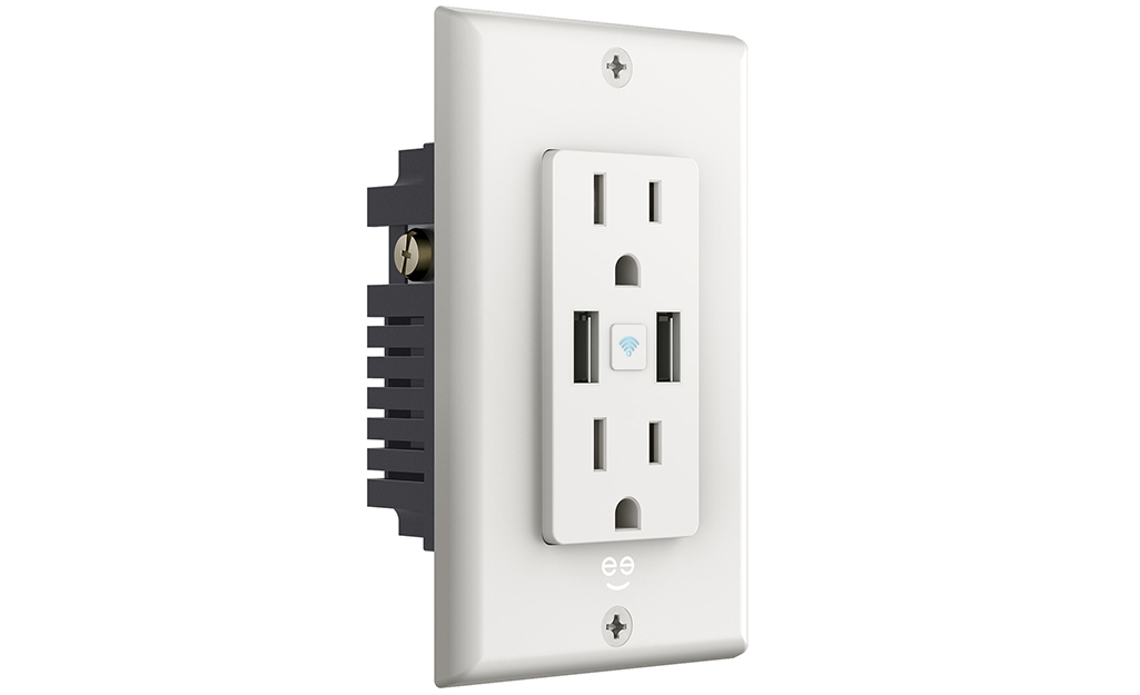 A smart outlet against a white background.