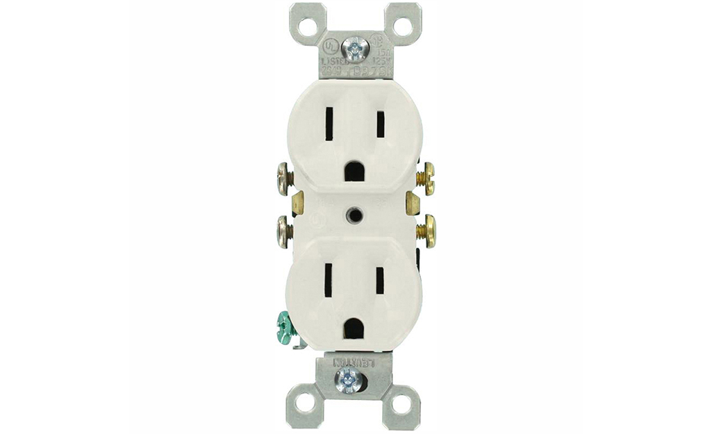 A 15-Amp duplex receptacle on a white background.