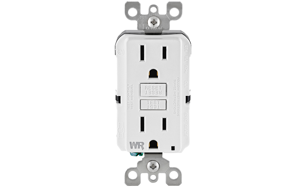 A GFCI outlet against a white background.