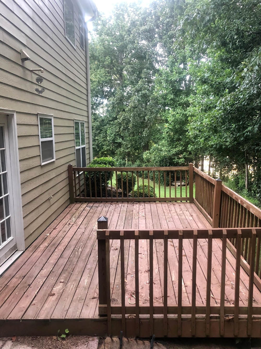 A shot of an empty backyard patio