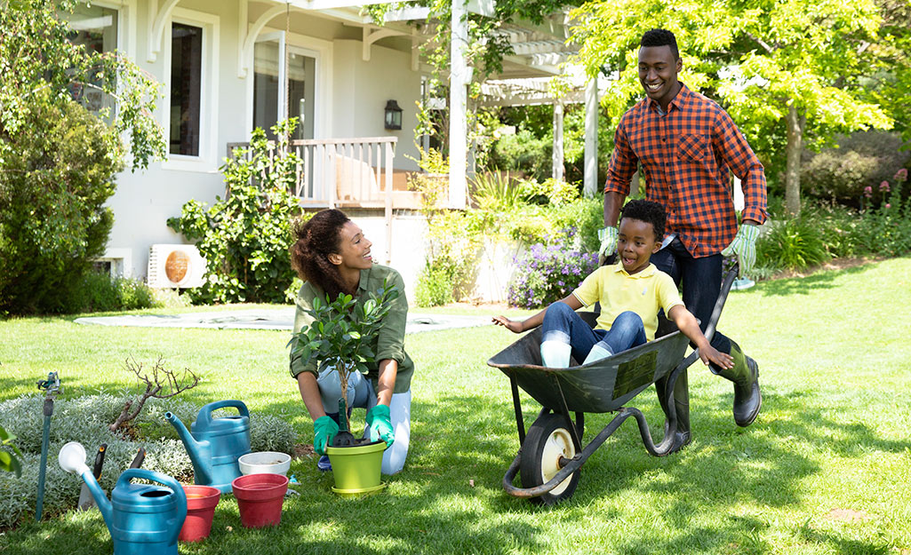 Dad gardening with his family.