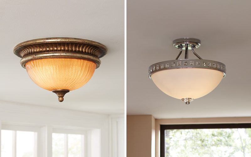 Side by side comparison photo of flush and semi-flush mount lighting fixtures