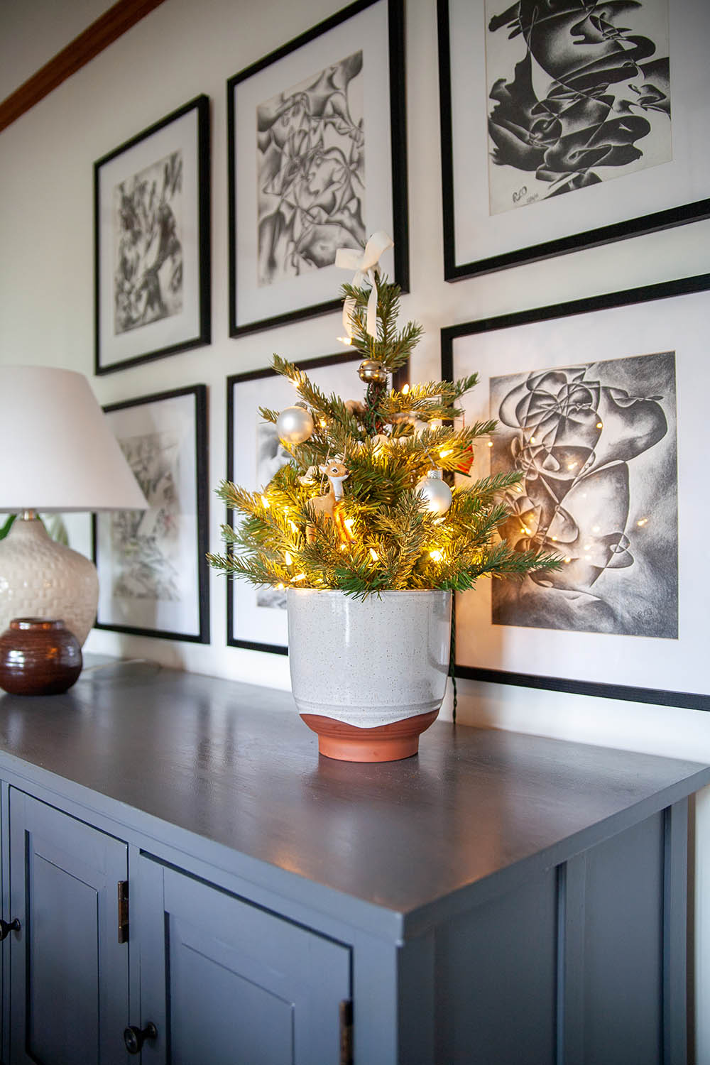 Small Christmas tree on dresser top 