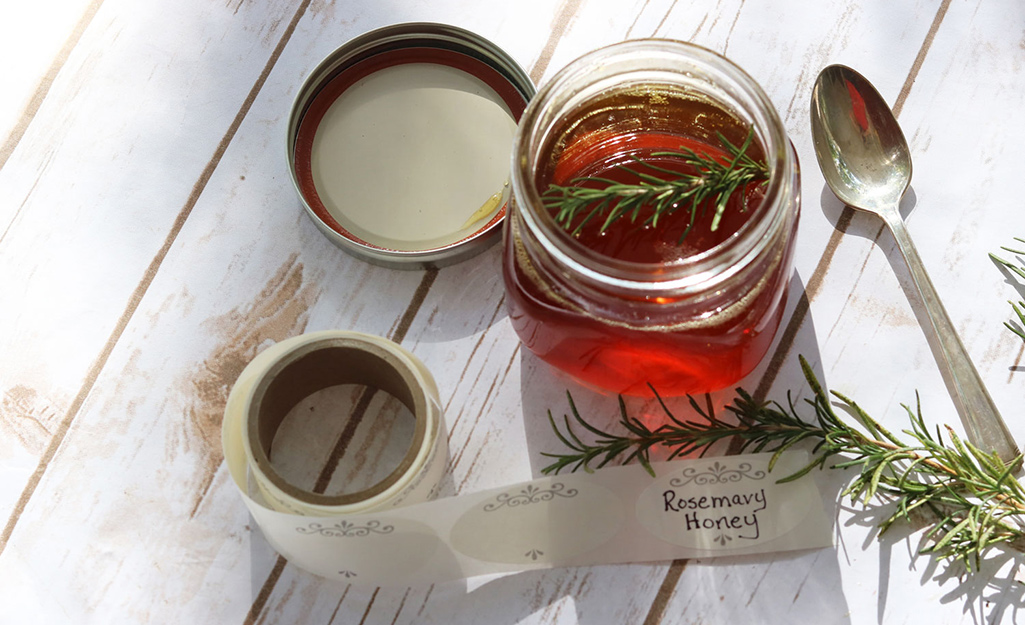 Rosemary honey in a jar