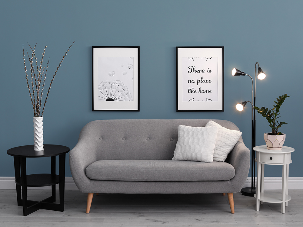 blue gray wall paint living room