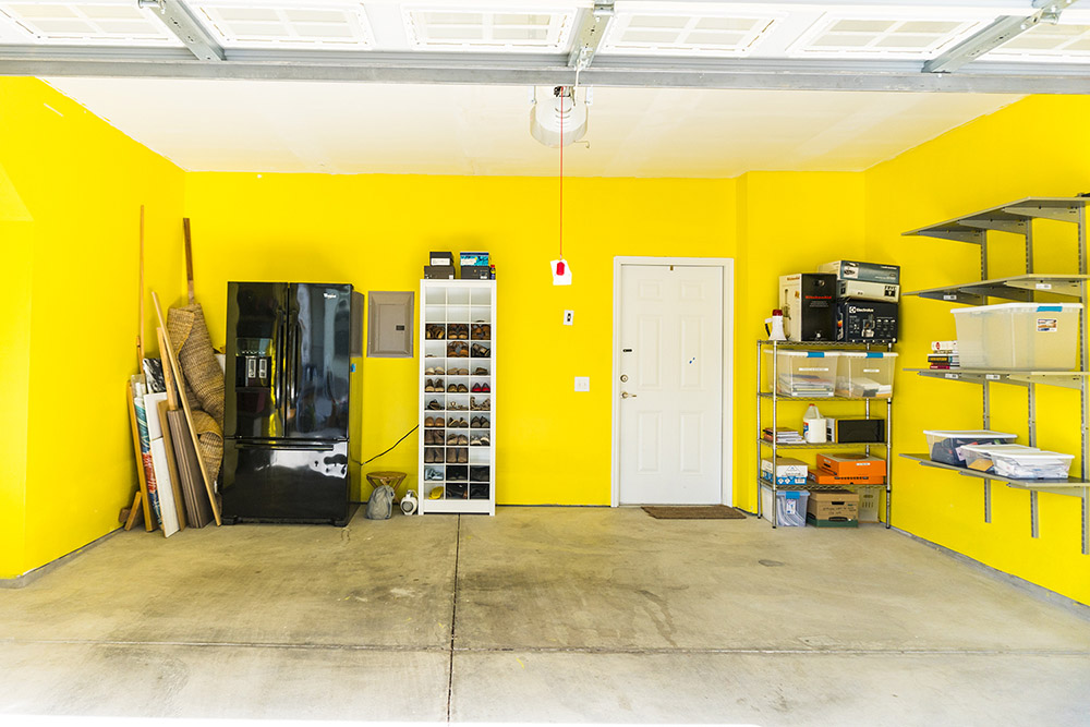 Open garage showing final organization 