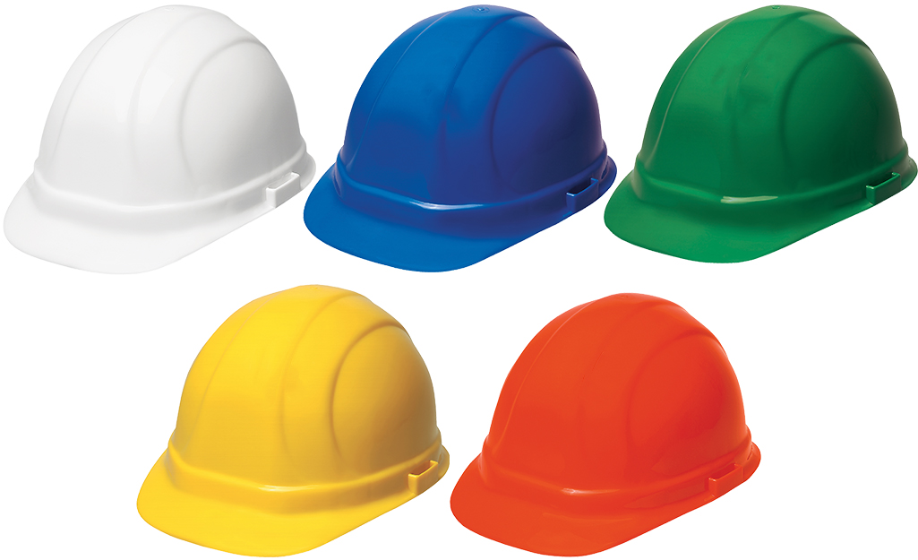 Different color protective hats.