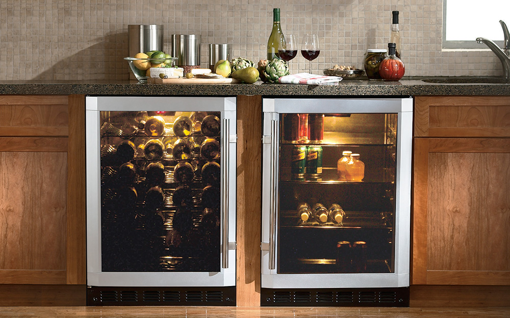 Beverage station  Kitchen wine fridge, Home bar areas, Kitchen