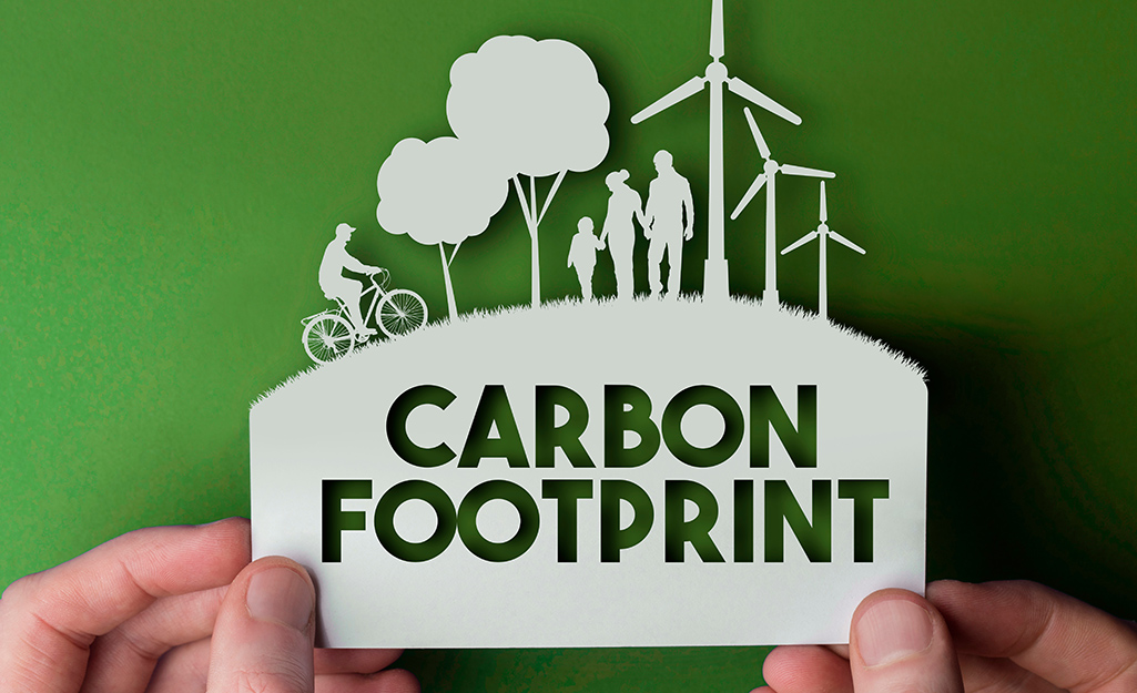 A cutout against a green background that says carbon footprint.
