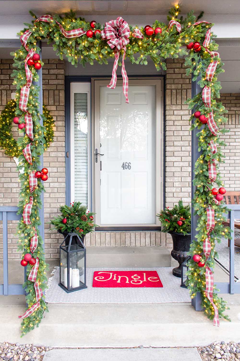 Front porch with garland 