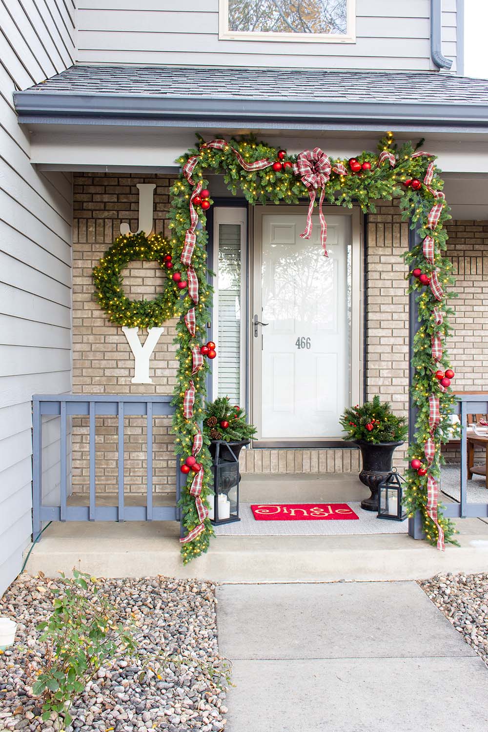 Front porch with Christmas decor 