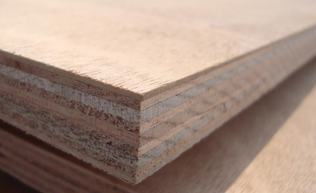 The corner of a stack of plywood.