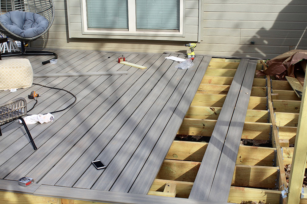 Laying deck boards on foundation