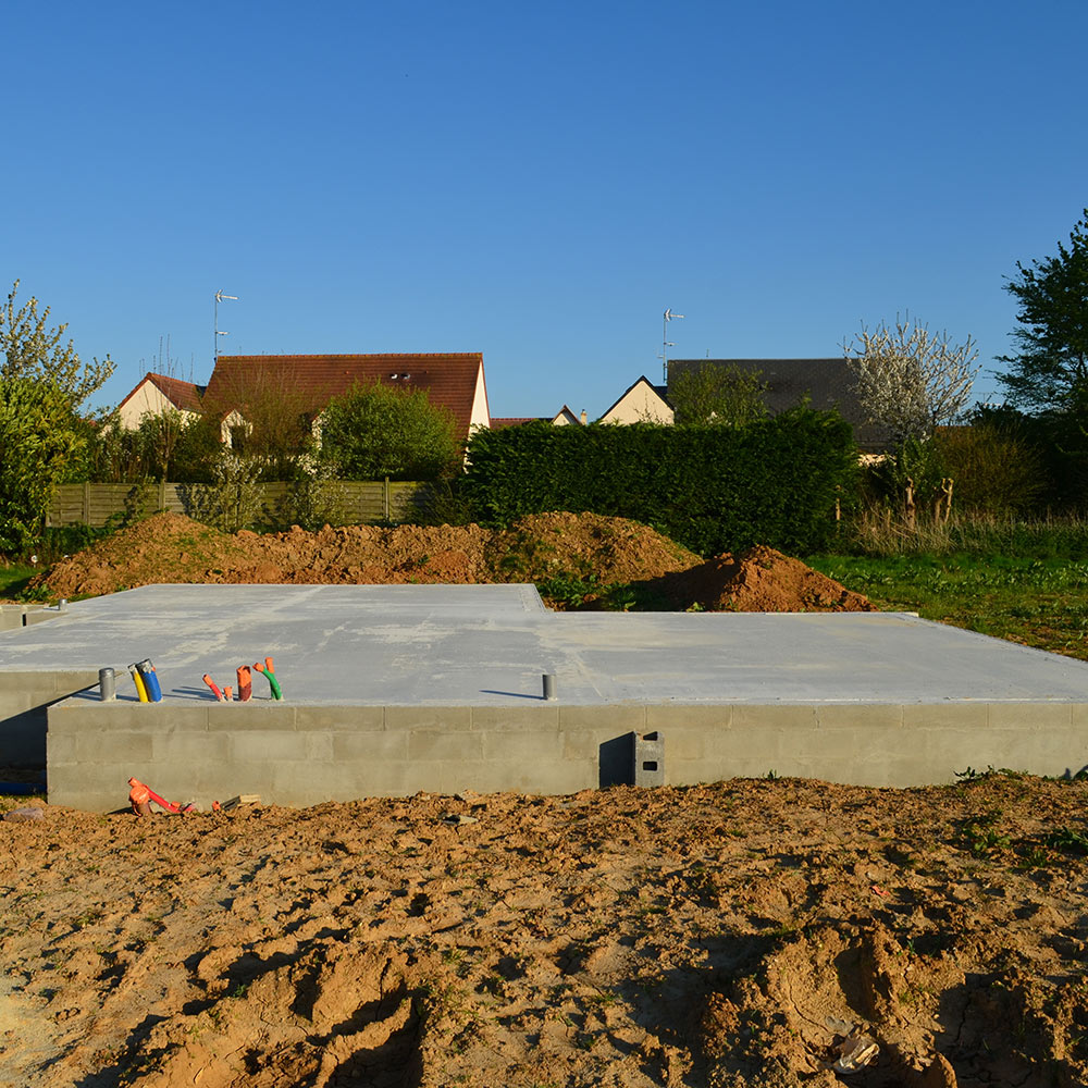 A concrete foundation for a home.