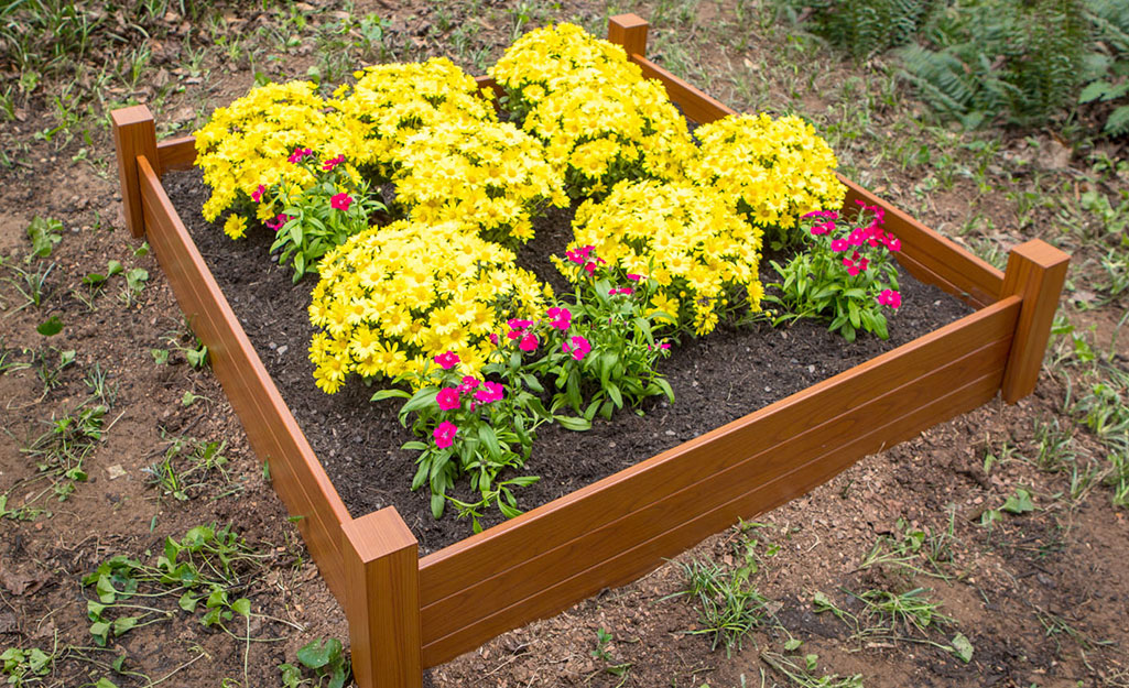 Someone rolling out landscape liner instead a raised garden bed.